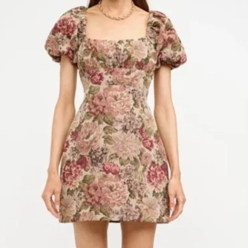 Floral printed jacquard mini dress